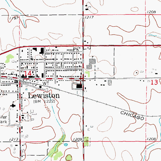 Topographic Map of Lewiston Post Office, MN