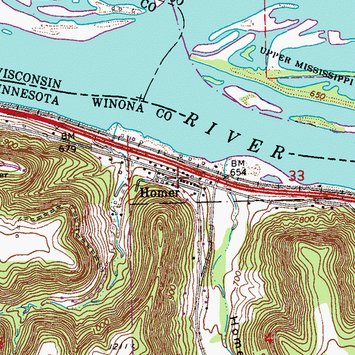 Topographic Map of Homer Post Office (historical), MN