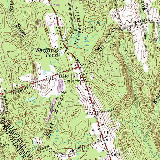 Topographic Map of Bald Hill Cemetery, CT