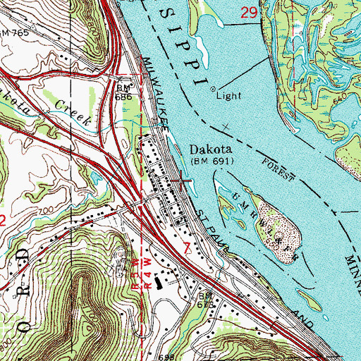 Topographic Map of Dakota, MN