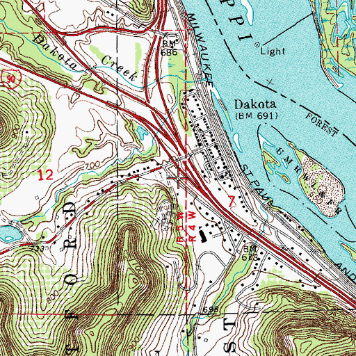 Topographic Map of Dakota Post Office, MN