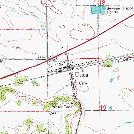 Topographic Map of Utica Post Office, MN