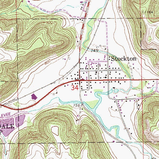 Topographic Map of Stockton Post Office (historical), MN