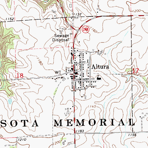 Topographic Map of Altura Post Office, MN