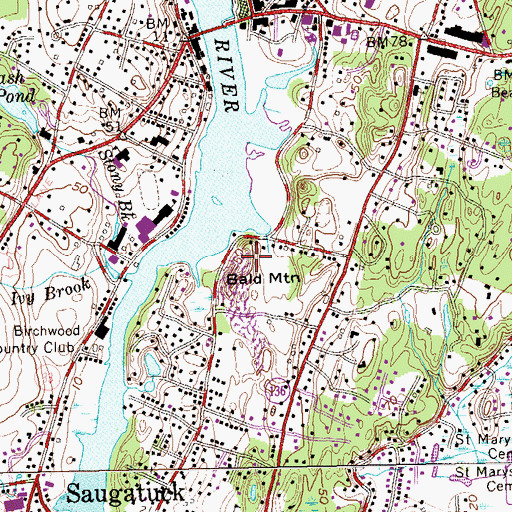 Topographic Map of Bald Mountain, CT