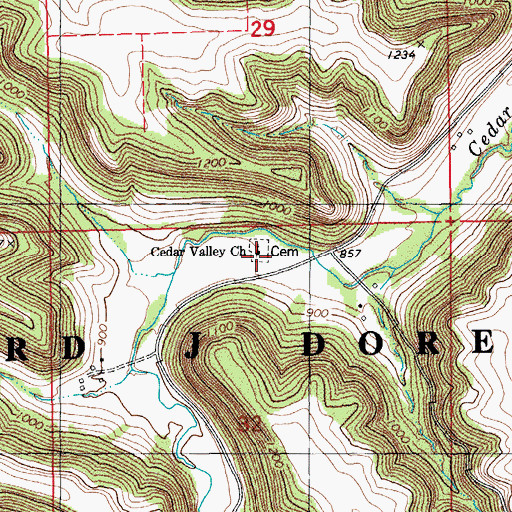 Topographic Map of Cedar Valley Cemetery, MN