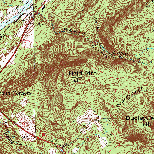 Topographic Map of Bald Mountain, CT