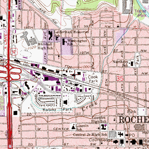 Topographic Map of Rochester, MN