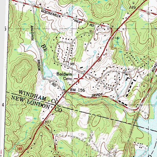 Topographic Map of Baldwin Cemetery, CT