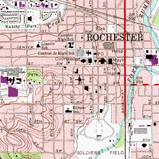Topographic Map of First Presbyterian Church, MN
