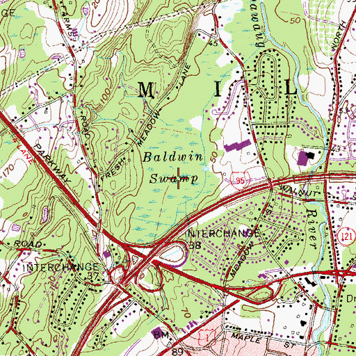 Topographic Map of Baldwin Swamp, CT