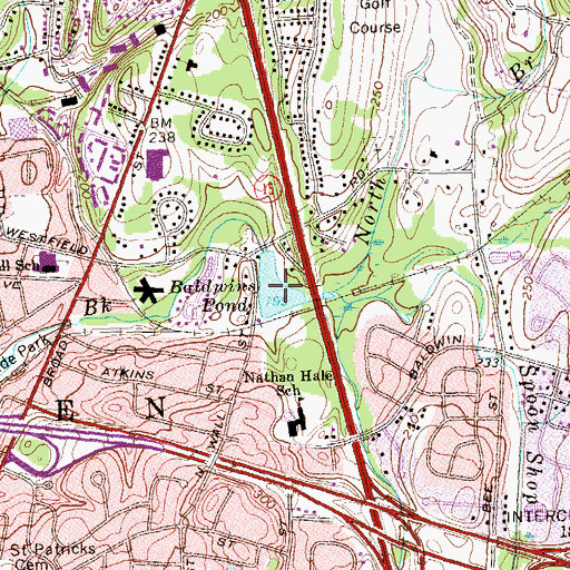 Topographic Map of Baldwins Pond, CT
