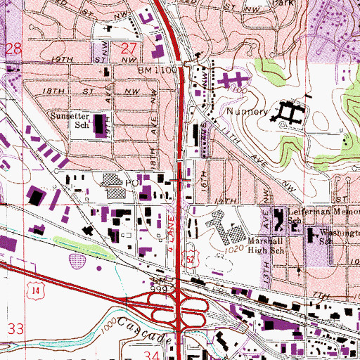 Topographic Map of Rochester Post Office, MN