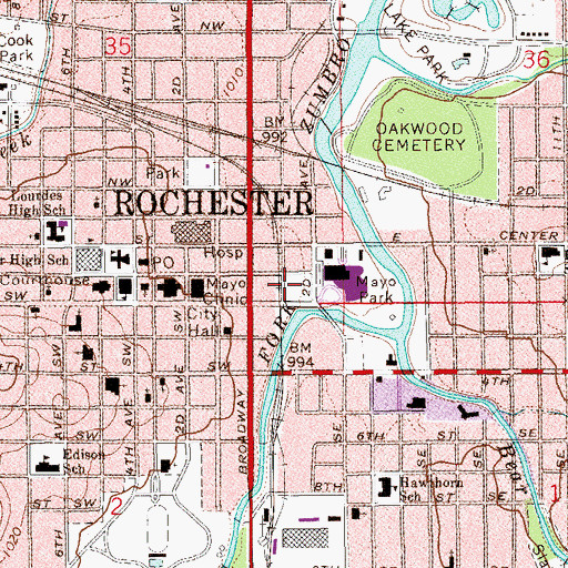 Topographic Map of Rochester Public Library, MN