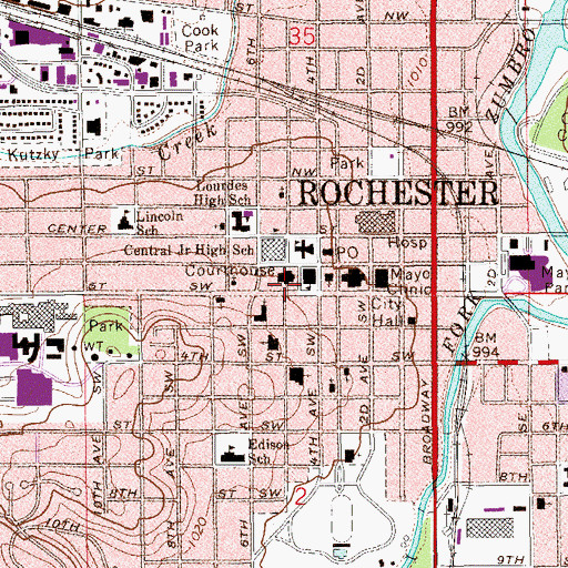 Topographic Map of Rochester Law Enforcement Center, MN