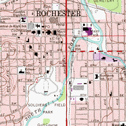 Topographic Map of Rochester Fire Department Station 1, MN