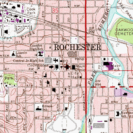 Topographic Map of Mayo Building, MN