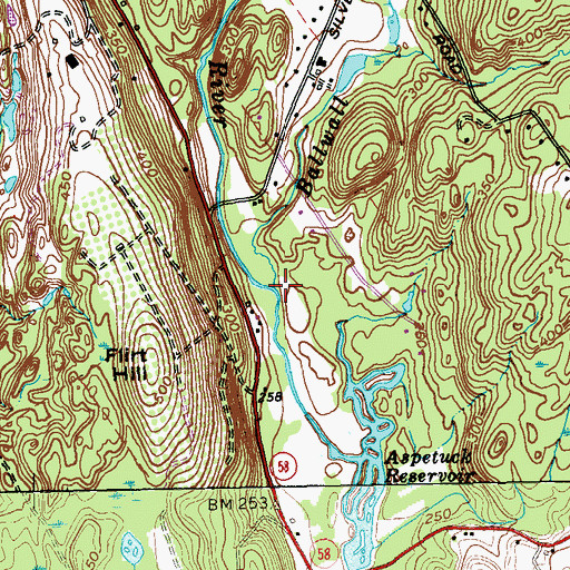 Topographic Map of Ballwall Brook, CT