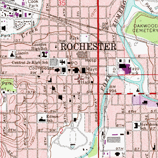 Topographic Map of Hilton Building, MN