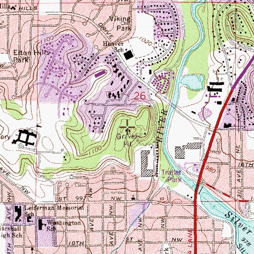 Topographic Map of Indian Heights Park, MN