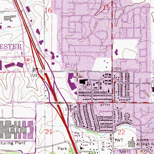 Topographic Map of Rolling Green Park, MN