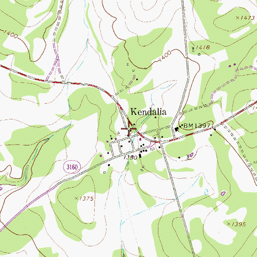 Topographic Map of Kendalia Post Office, TX