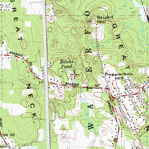 Topographic Map of Banks Pond, CT