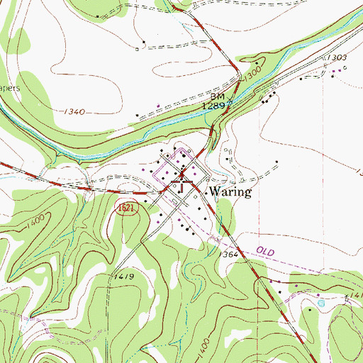 Topographic Map of Waring Post Office, TX