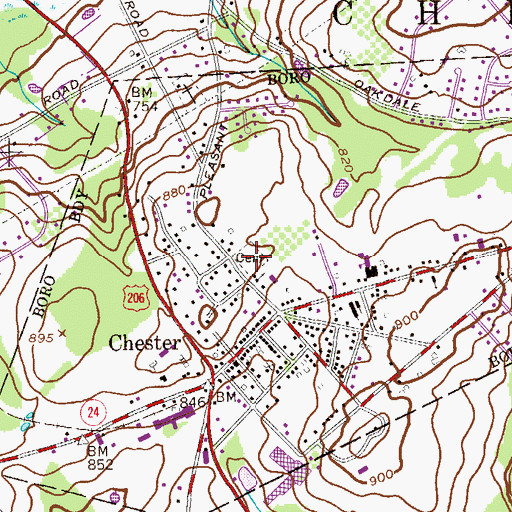Topographic Map of Chester Congregational Churchyard, NJ