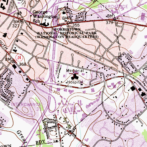 Topographic Map of Morristown Medical Center, NJ