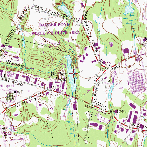 Topographic Map of Barber Pond, CT