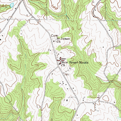 Topographic Map of New Broadmouth Baptist Cemetery, SC