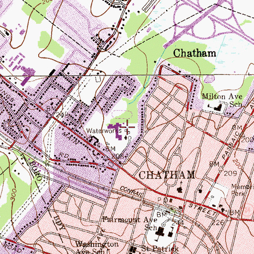 Topographic Map of Chatham Middle School, NJ
