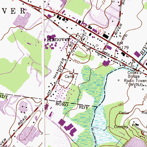 Topographic Map of Hanover Cemetery, NJ
