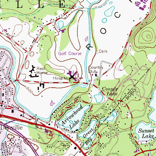 Topographic Map of Saint Clare's Hospital Denville Campus, NJ