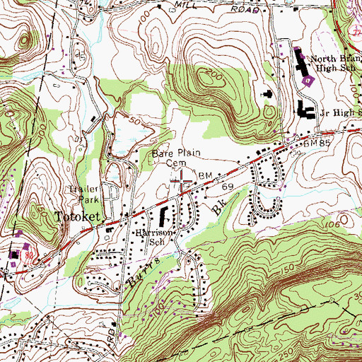 Topographic Map of Bare Plain Cemetery, CT