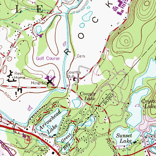 Topographic Map of Rockaway River Country Club, NJ
