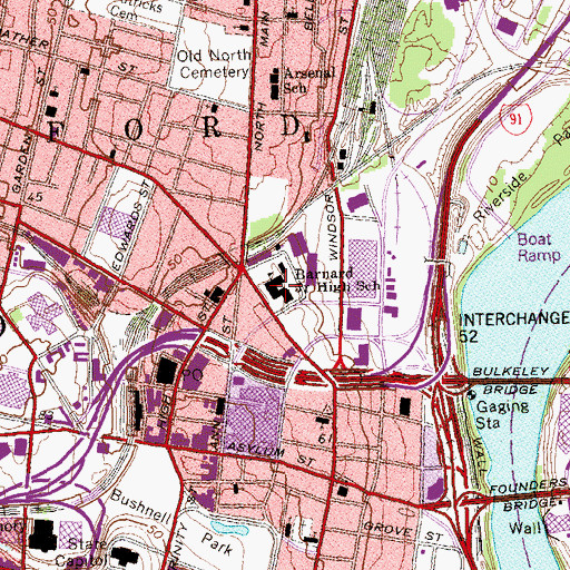 Topographic Map of Barnard Brown Elementary School, CT