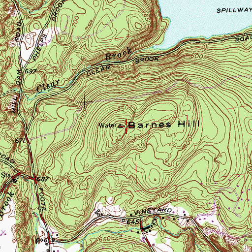 Topographic Map of Barnes Hill, CT