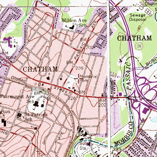Topographic Map of Memorial Park, NJ