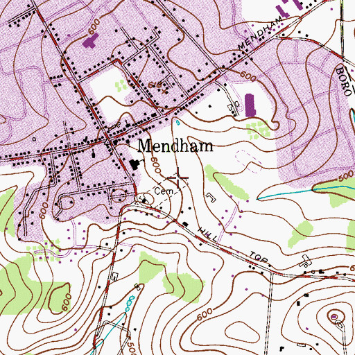 Topographic Map of Hilltop Presbyterian Cemetery, NJ