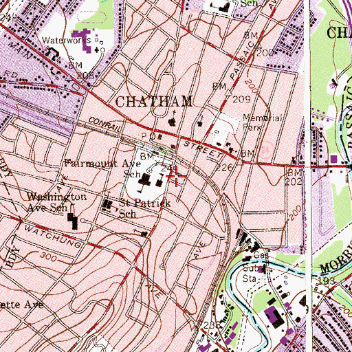 Topographic Map of Chatham Public School Number 1 (historical), NJ
