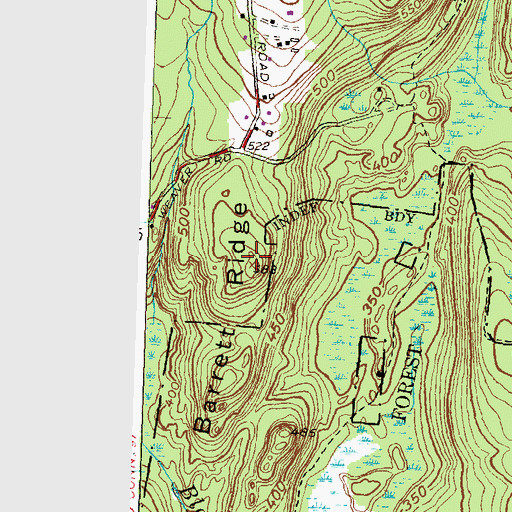 Topographic Map of Barrett Ridge, CT