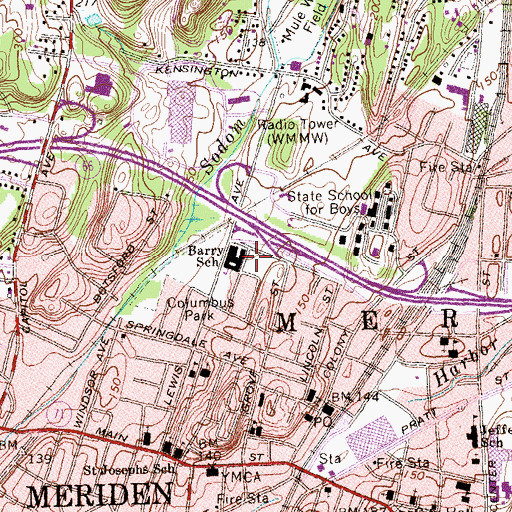 Topographic Map of John Barry School, CT