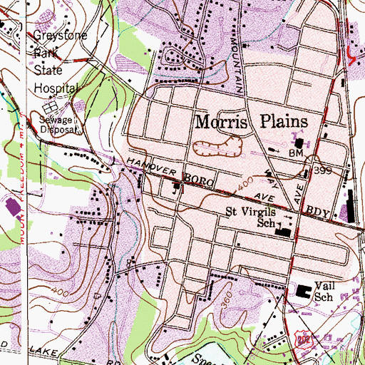 Topographic Map of Morris Township Public School (historical), NJ