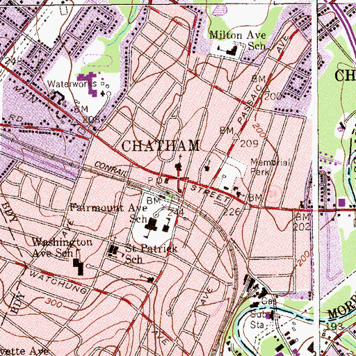Topographic Map of Chatham Post Office, NJ