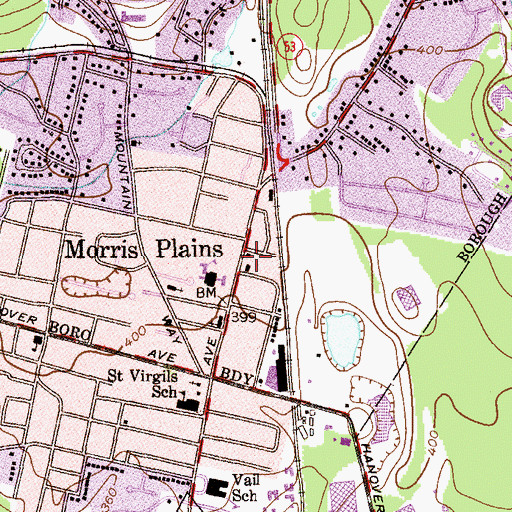Topographic Map of Morris Plains Borough Hall, NJ