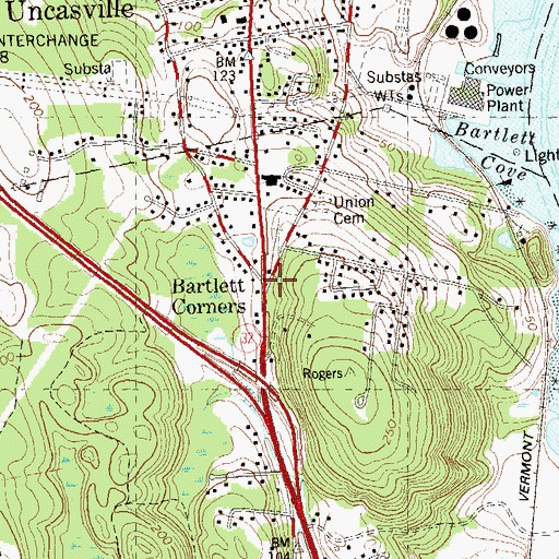 Topographic Map of Bartlett Corners, CT