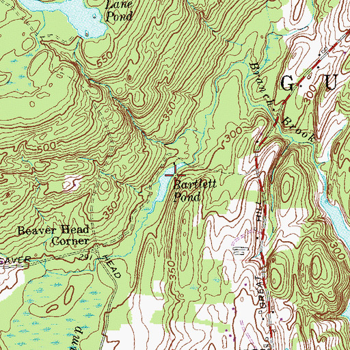 Topographic Map of Bartlett Pond, CT