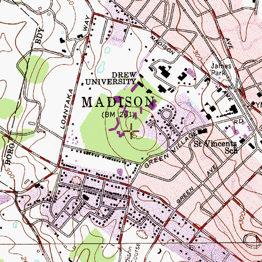 Topographic Map of Hurst Hall, NJ
